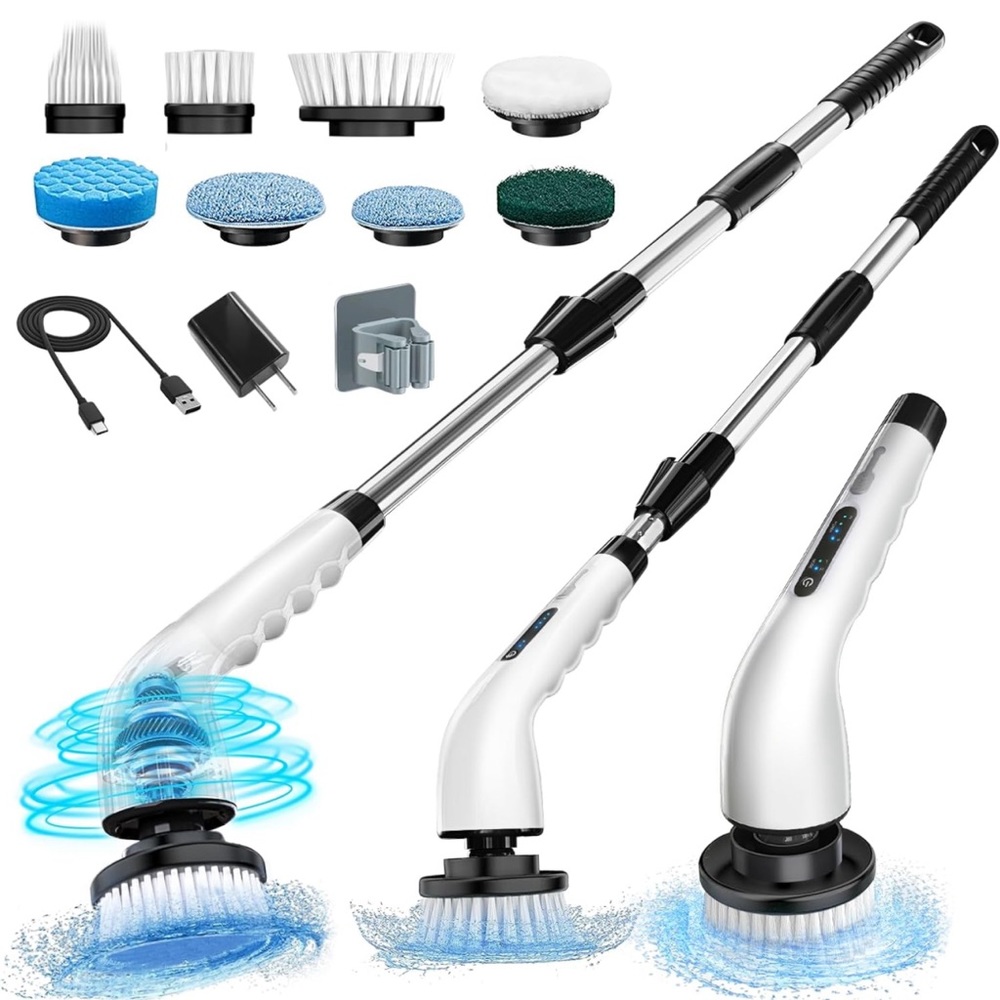 Electric Spin Scrubber, Cordless with 8 Replaceable Brush Heads